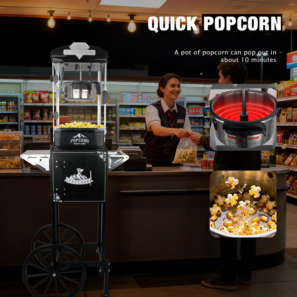 Lposuu Vintage 10Oz. Black 51.3 Inches Tall Professional Popcorn Machine
