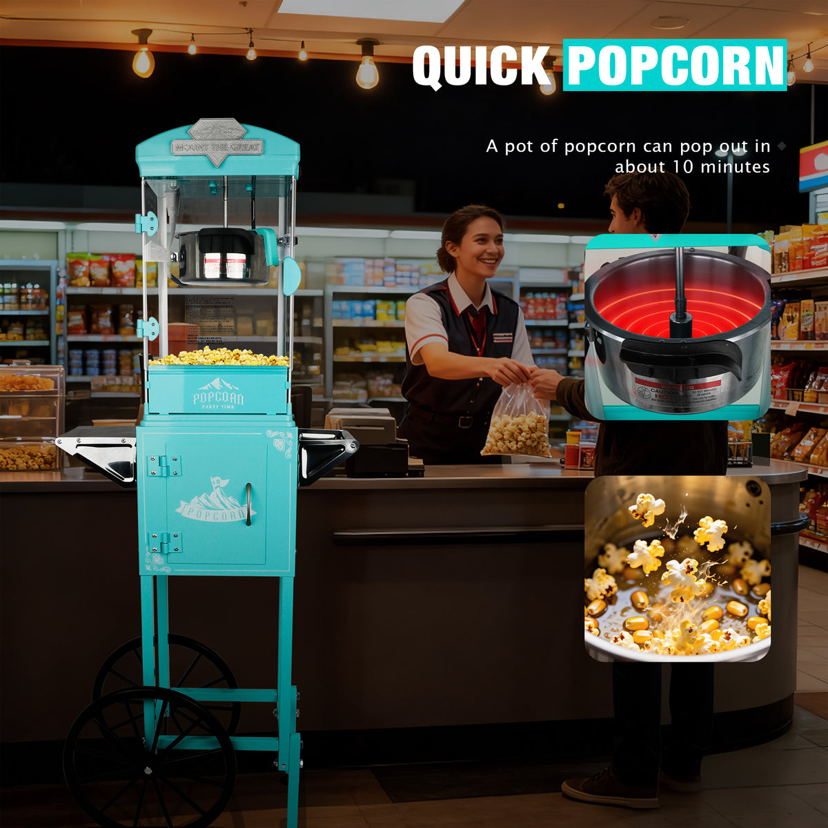 Lposuu Vintage 10Oz. Green 51.3 Inches Tall Professional Popcorn Machine