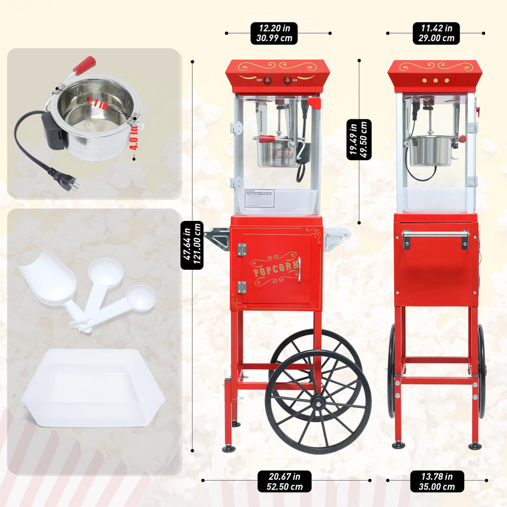 Lposuu 8 Oz. Red 47.64 Inches Tall Professional Popcorn Machine