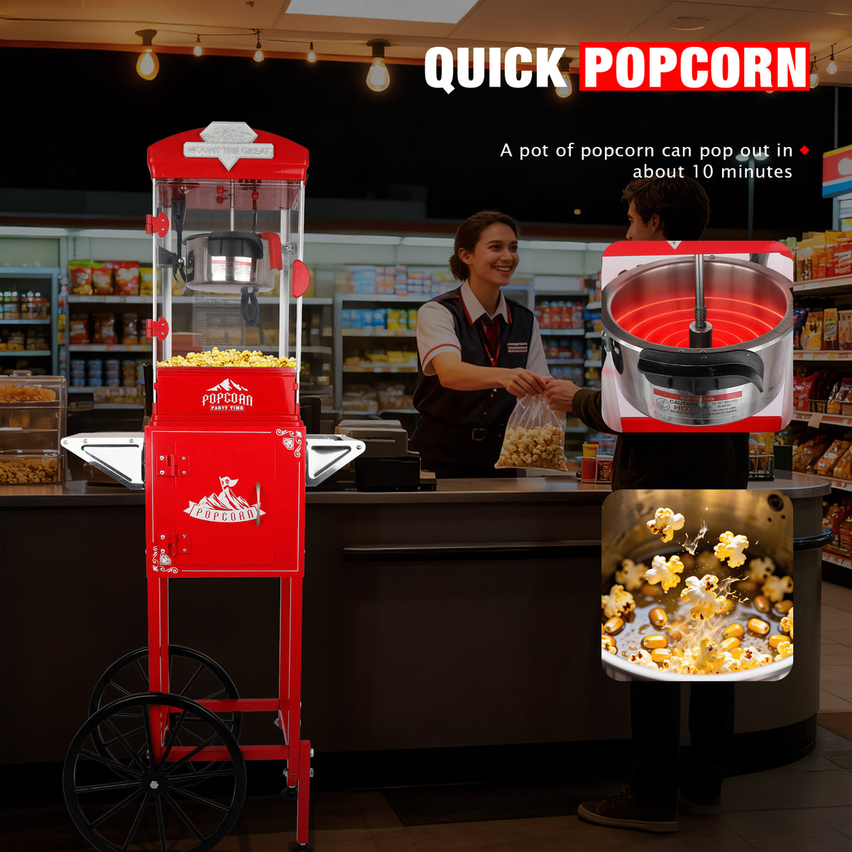 Lposuu Vintage 10Oz. Red 51.3 Inches Tall Professional Popcorn Machine