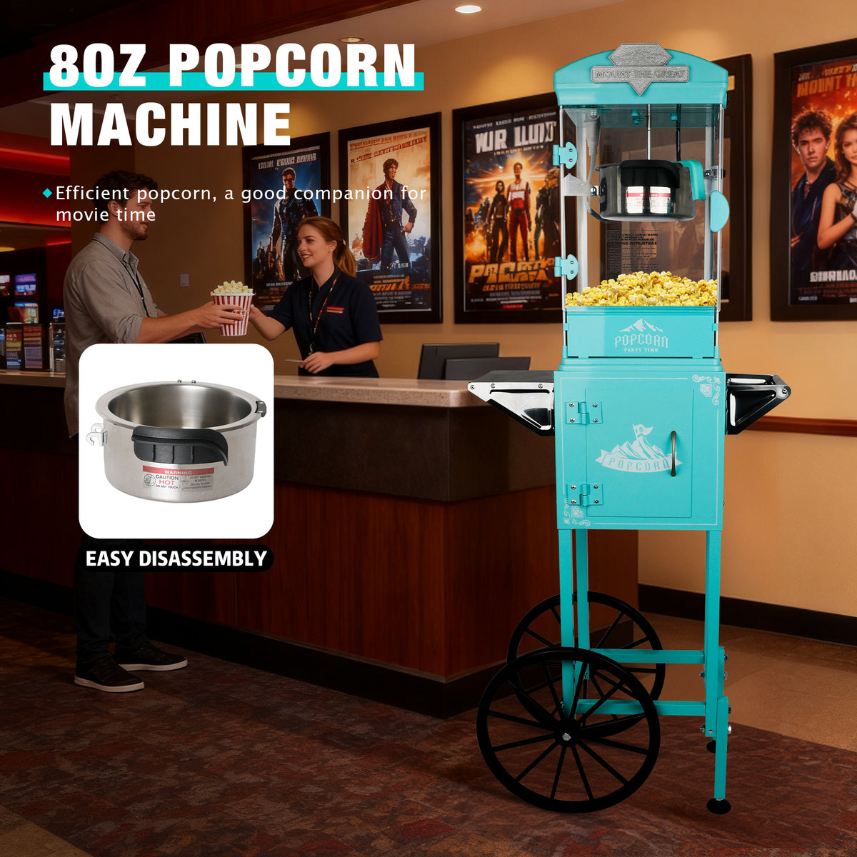 Lposuu Vintage 10Oz. Green 51.3 Inches Tall Professional Popcorn Machine