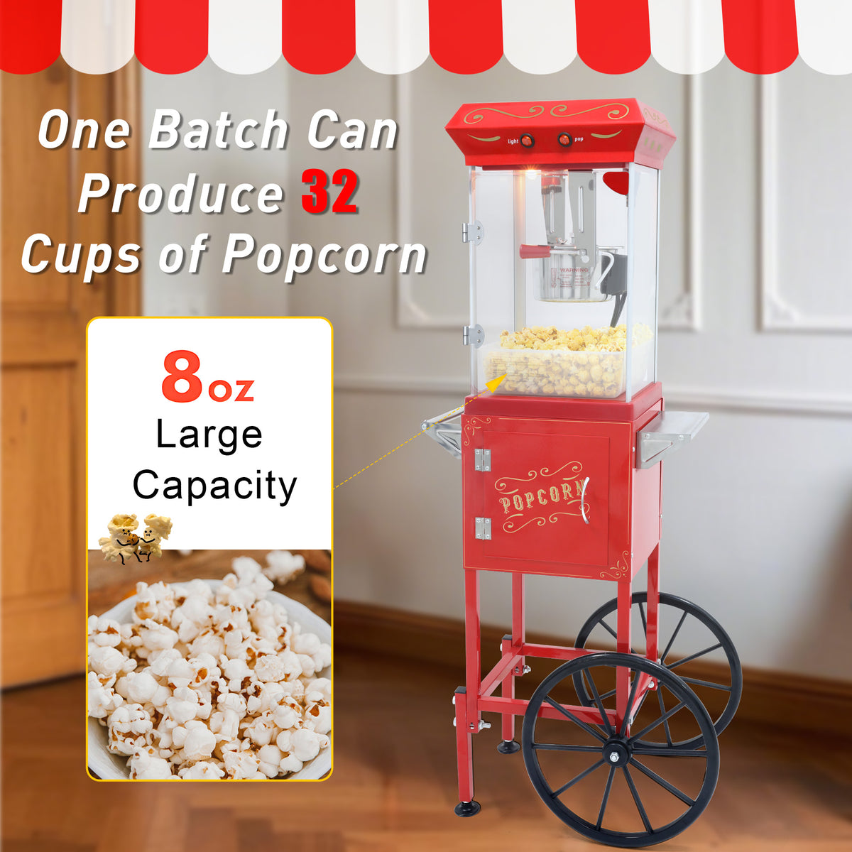 Lposuu 8 Oz. Red 47.64 Inches Tall Professional Popcorn Machine