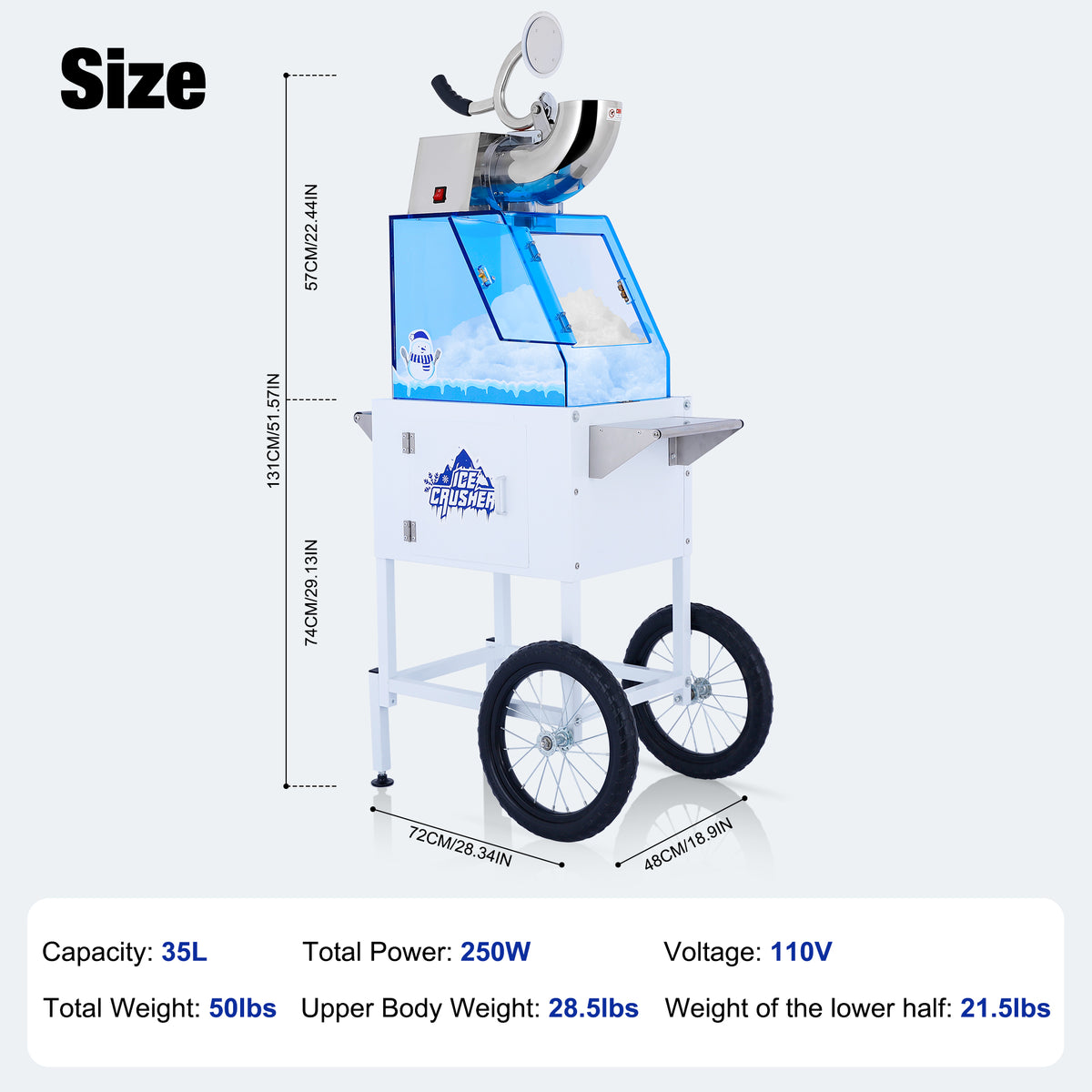 Lposuu 52-Inch Tall White Snow Cone Shaved Ice Machine Cart