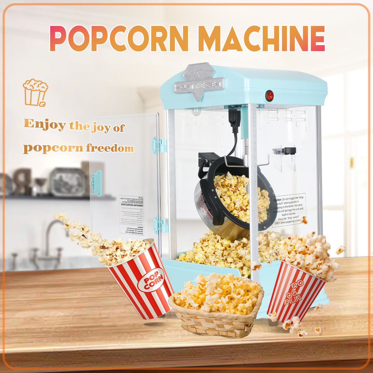 Lposuu 8 Oz Green 19.54 Inches Portable Popcorn Machine