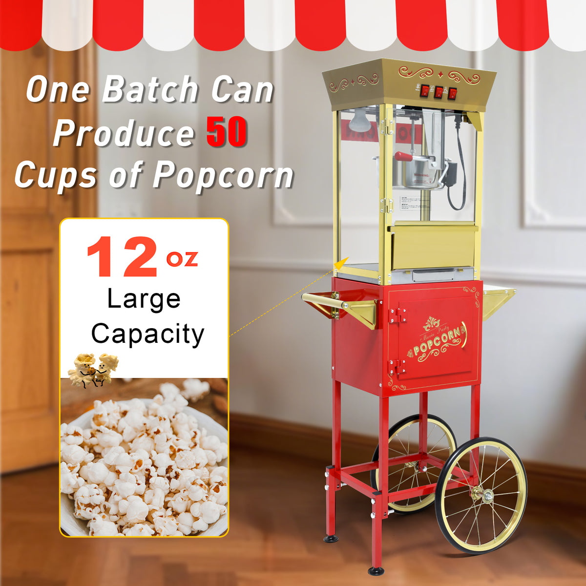 Lposuu Vintage 12 Oz. Red 54.13 Inches Tall Professional Popcorn Machine