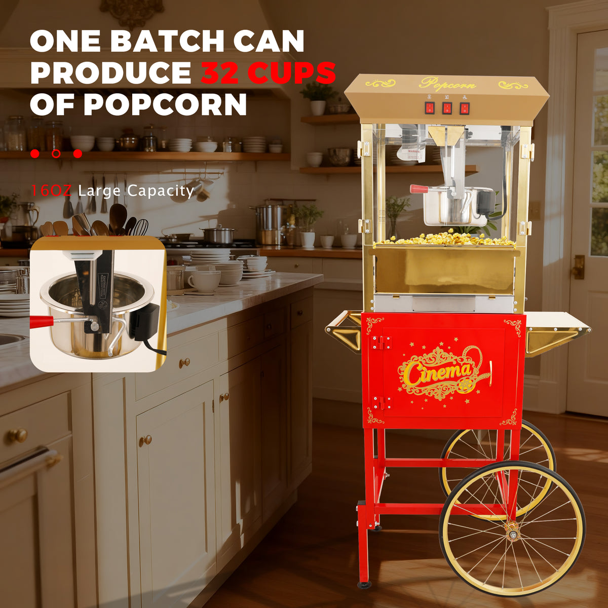 Lposuu 16 Oz. Red 58.8 Inches Tall Professional Popcorn Machine
