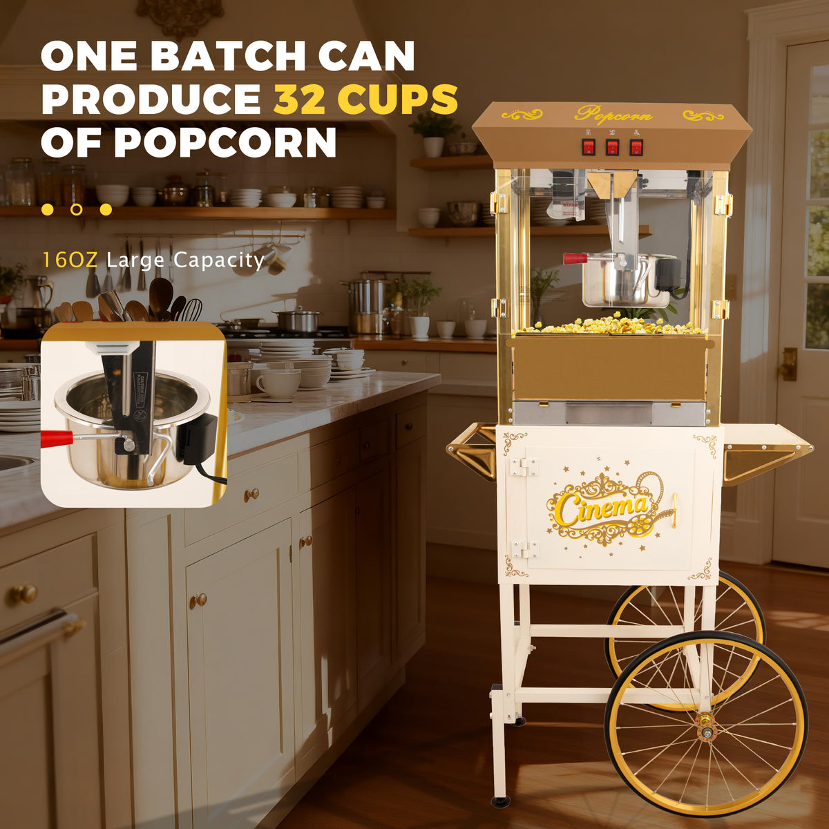 Lposuu 16Oz. White 58.8 Inches Tall Professional Popcorn Machine