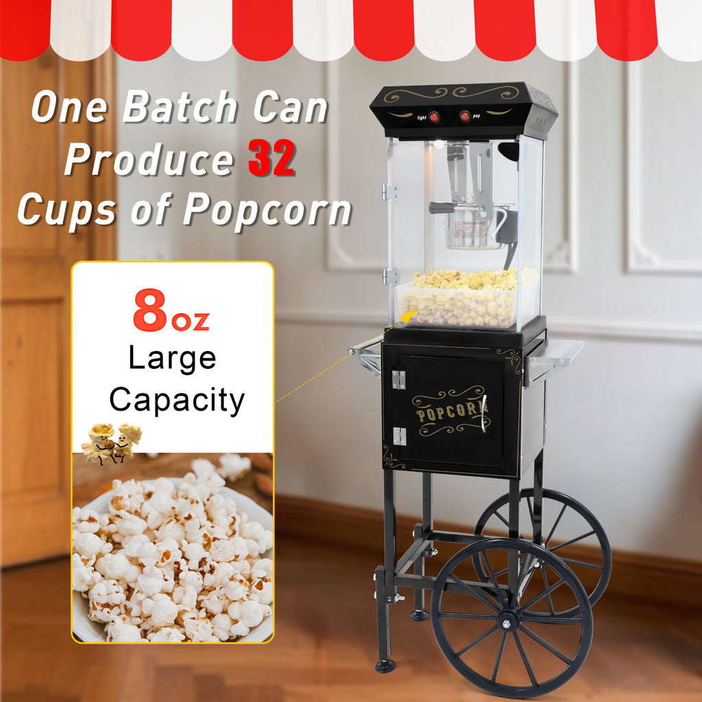Lposuu 8 Oz. Black 47.64 Inches Tall Professional Popcorn Machine