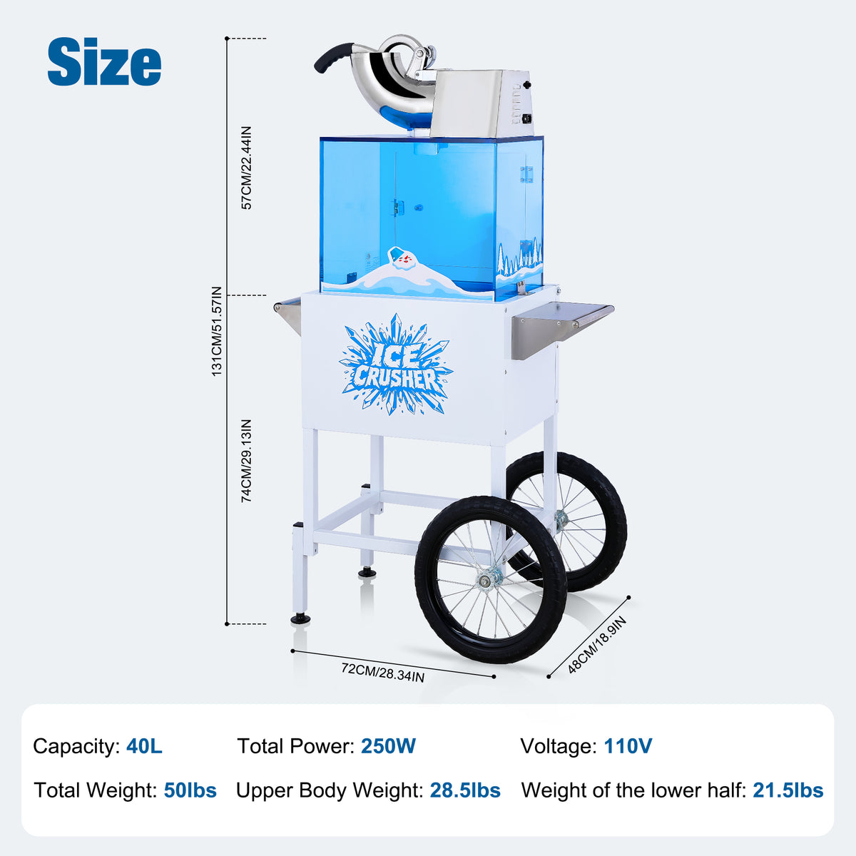 Lposuu 52-Inch Tall White Snow Cone Shaved Ice Machine