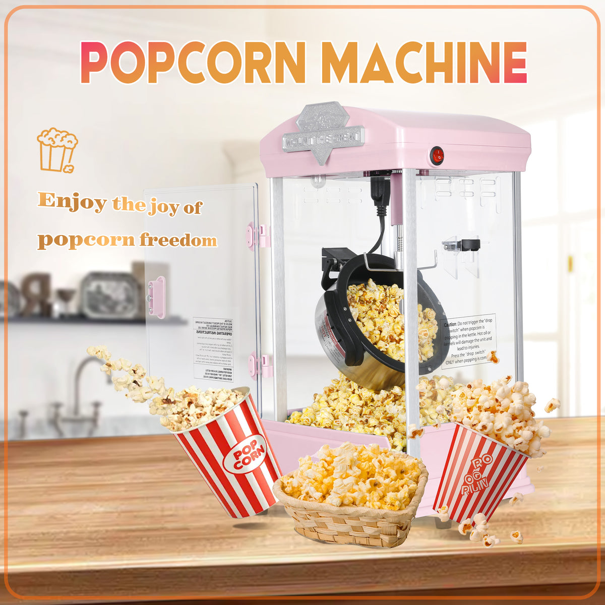 Lposuu 8Oz 19.54 Inches Portable Popcorn Machine