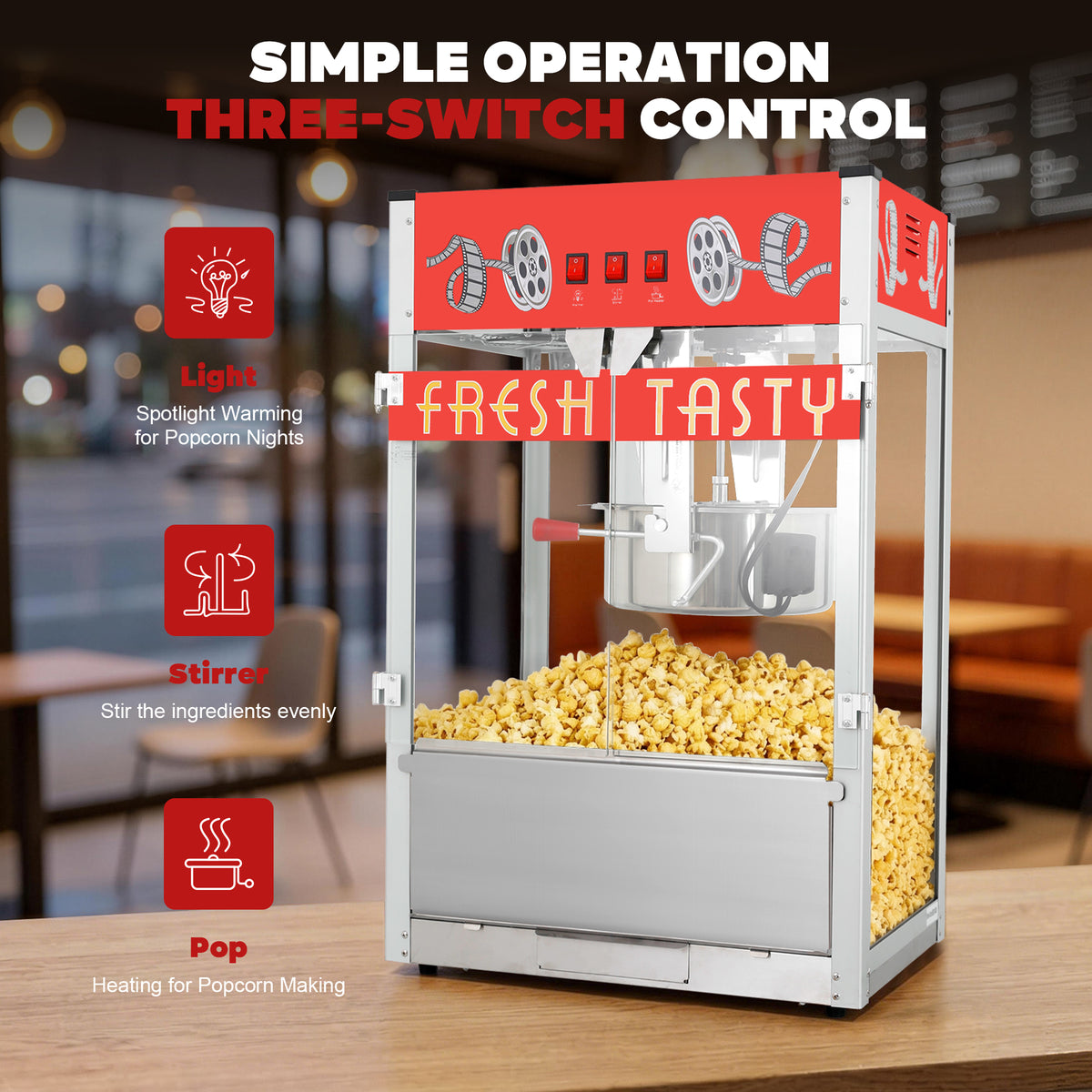 Lposuu Vintage 30 Oz. Red 34.17 Inches Tall Professional Popcorn Machine
