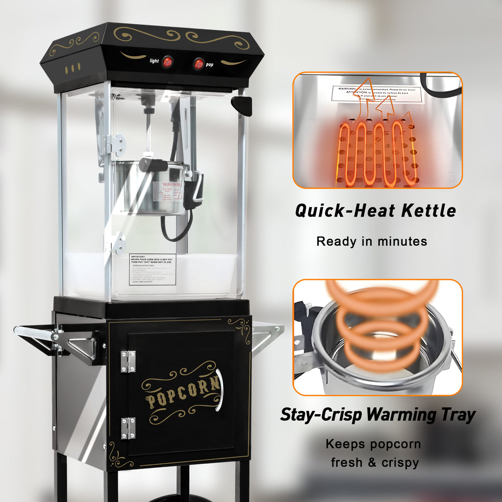 Lposuu 8 Oz. Black 47.64 Inches Tall Professional Popcorn Machine