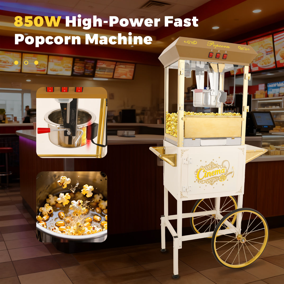 Lposuu 16Oz. White 58.8 Inches Tall Professional Popcorn Machine
