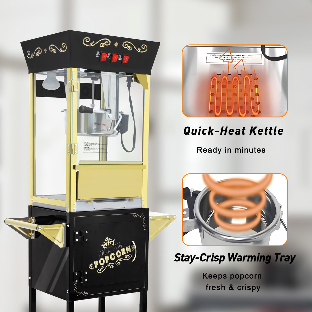 Lposuu Vintage 12 Oz. Black 54.13 Inches Tall Professional Popcorn Machine