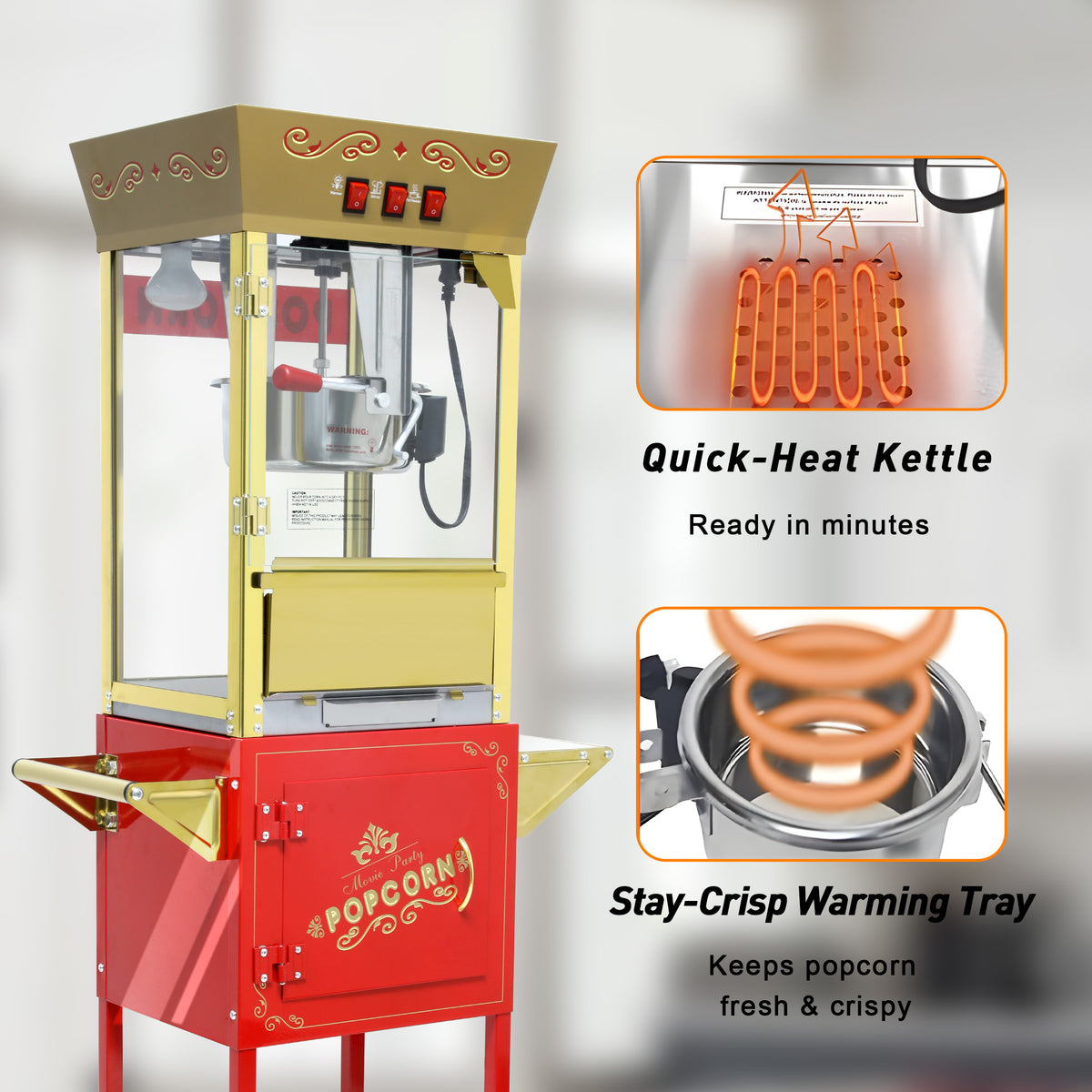 Lposuu Vintage 12 Oz. Red 54.13 Inches Tall Professional Popcorn Machine
