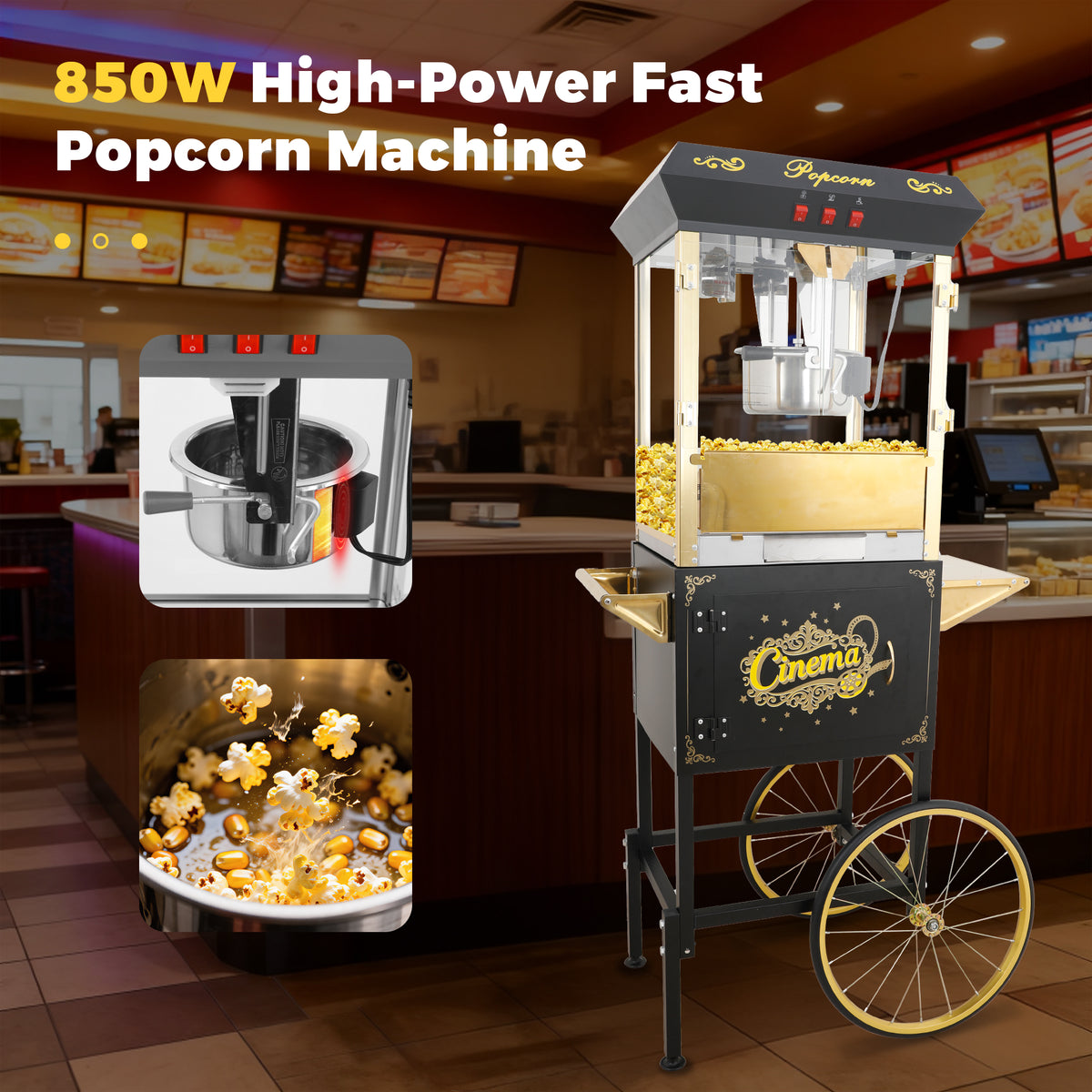 Lposuu 16Oz. Black 58.8 Inches Tall Professional Popcorn Machine