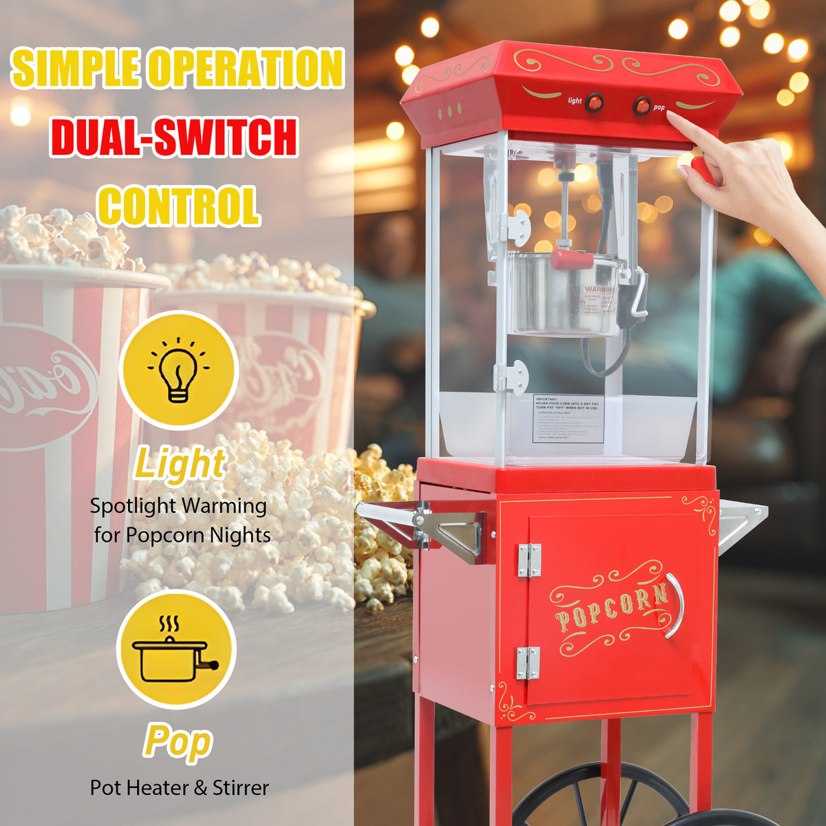 Lposuu 8 Oz. Red 47.64 Inches Tall Professional Popcorn Machine