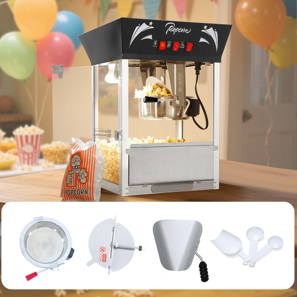 Lposuu Vintage 12 Oz. Black 23.03 Inches Tall Professional Popcorn Machine
