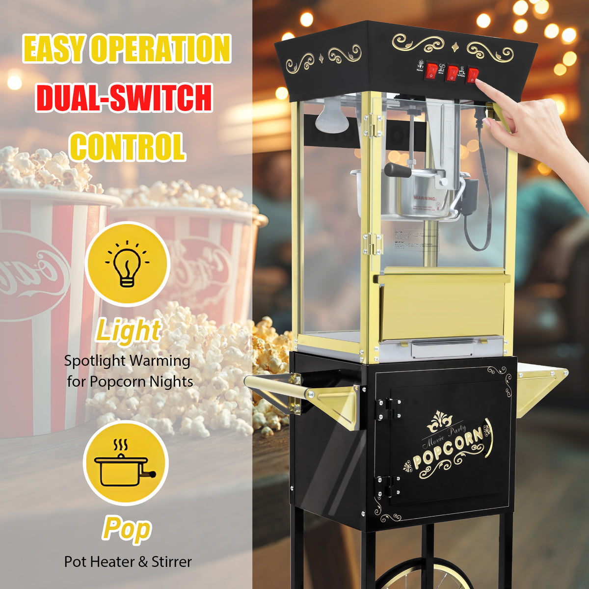 Lposuu Vintage 12 Oz. Black 54.13 Inches Tall Professional Popcorn Machine
