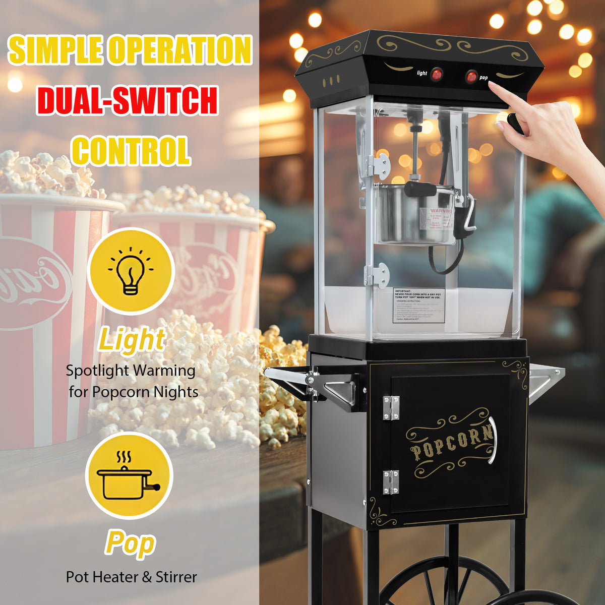 Lposuu 8 Oz. Black 47.64 Inches Tall Professional Popcorn Machine