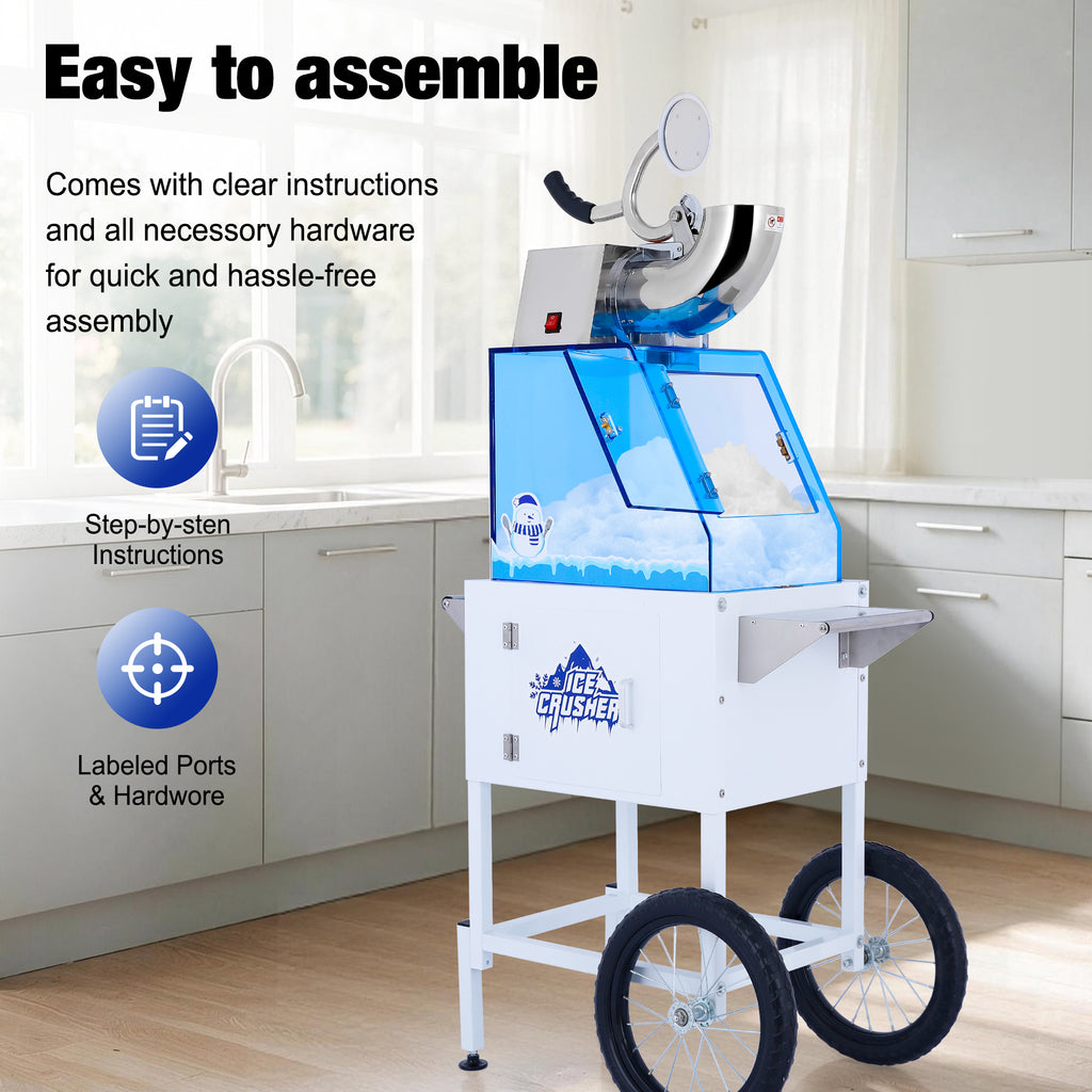 Lposuu 52-Inch Tall White Snow Cone Shaved Ice Machine Cart