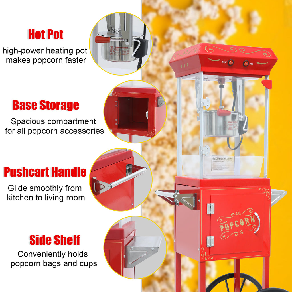 Lposuu 8 Oz. Red 47.64 Inches Tall Professional Popcorn Machine