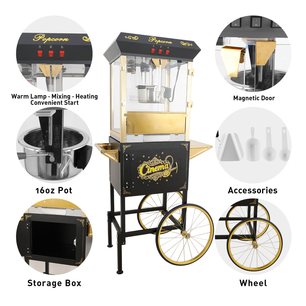 Lposuu 16Oz. Black 58.8 Inches Tall Professional Popcorn Machine