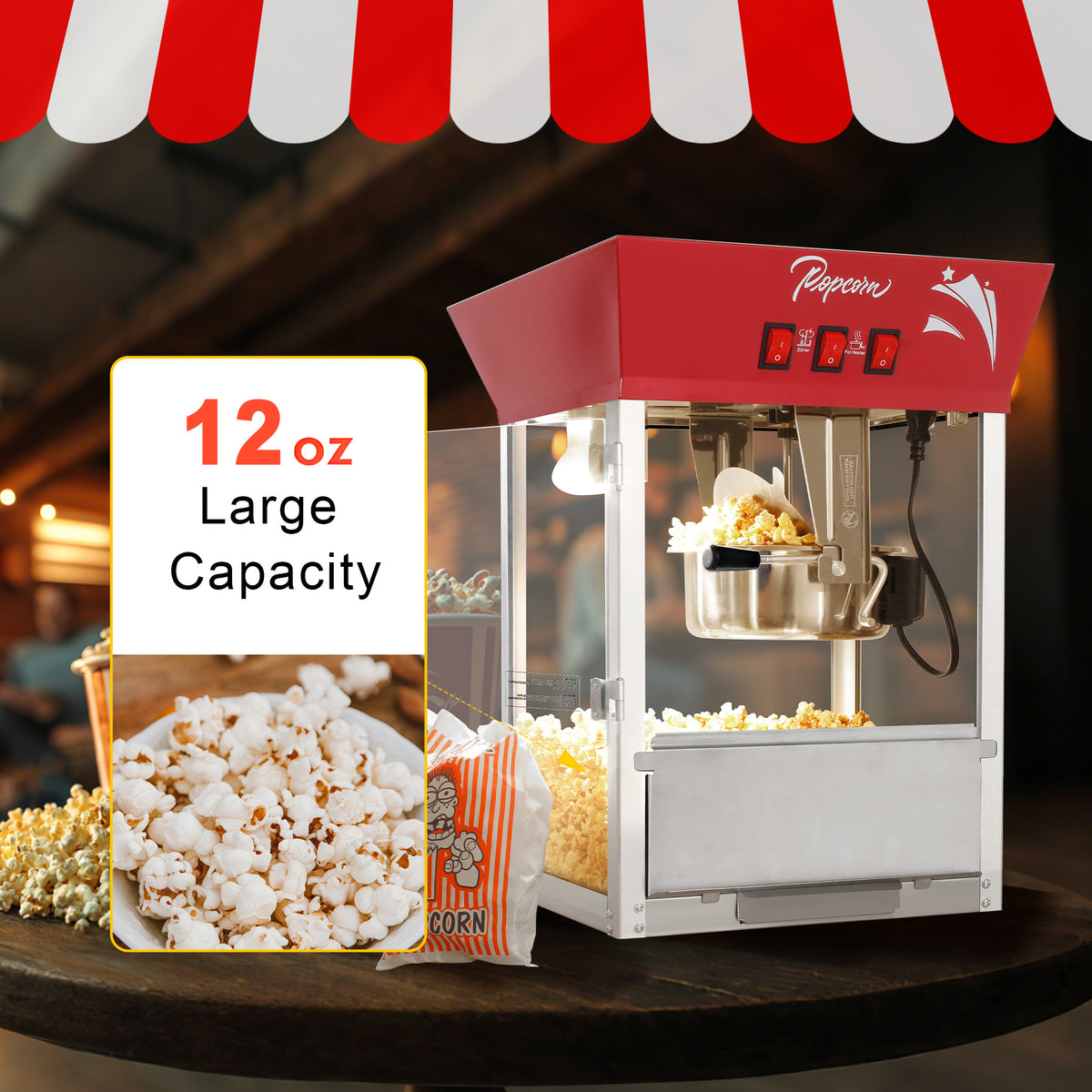 Lposuu Vintage 12 Oz. Red 23.03 Inches Tall Professional Popcorn Machine