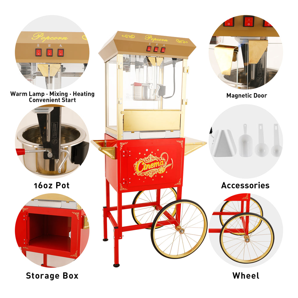 Lposuu 16 Oz. Red 58.8 Inches Tall Professional Popcorn Machine