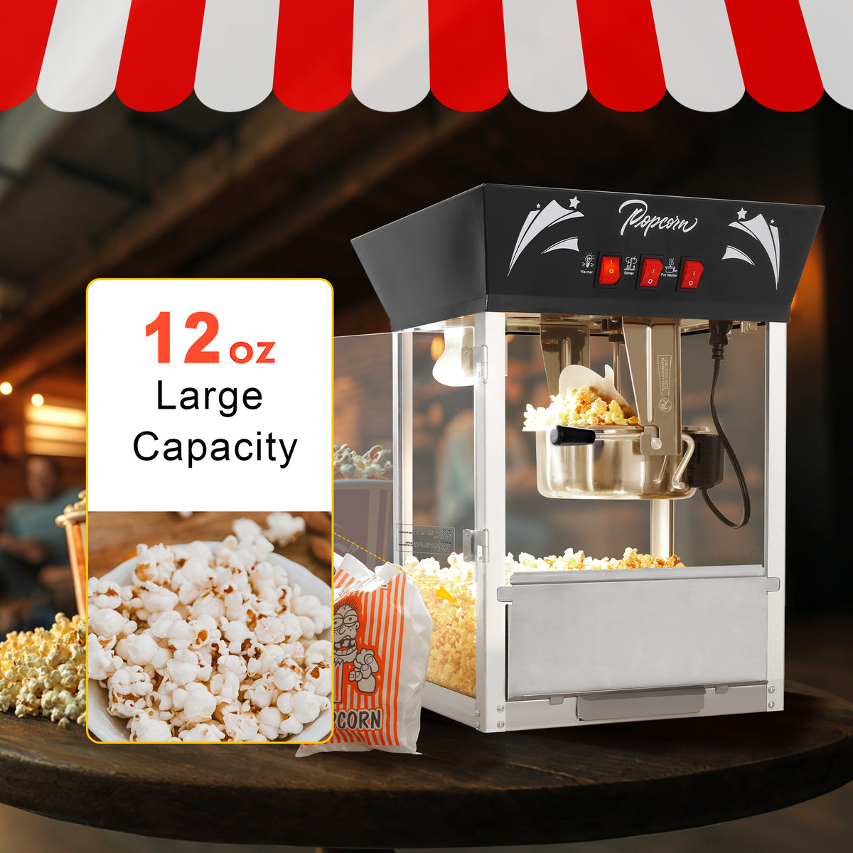 Lposuu Vintage 12 Oz. Black 23.03 Inches Tall Professional Popcorn Machine