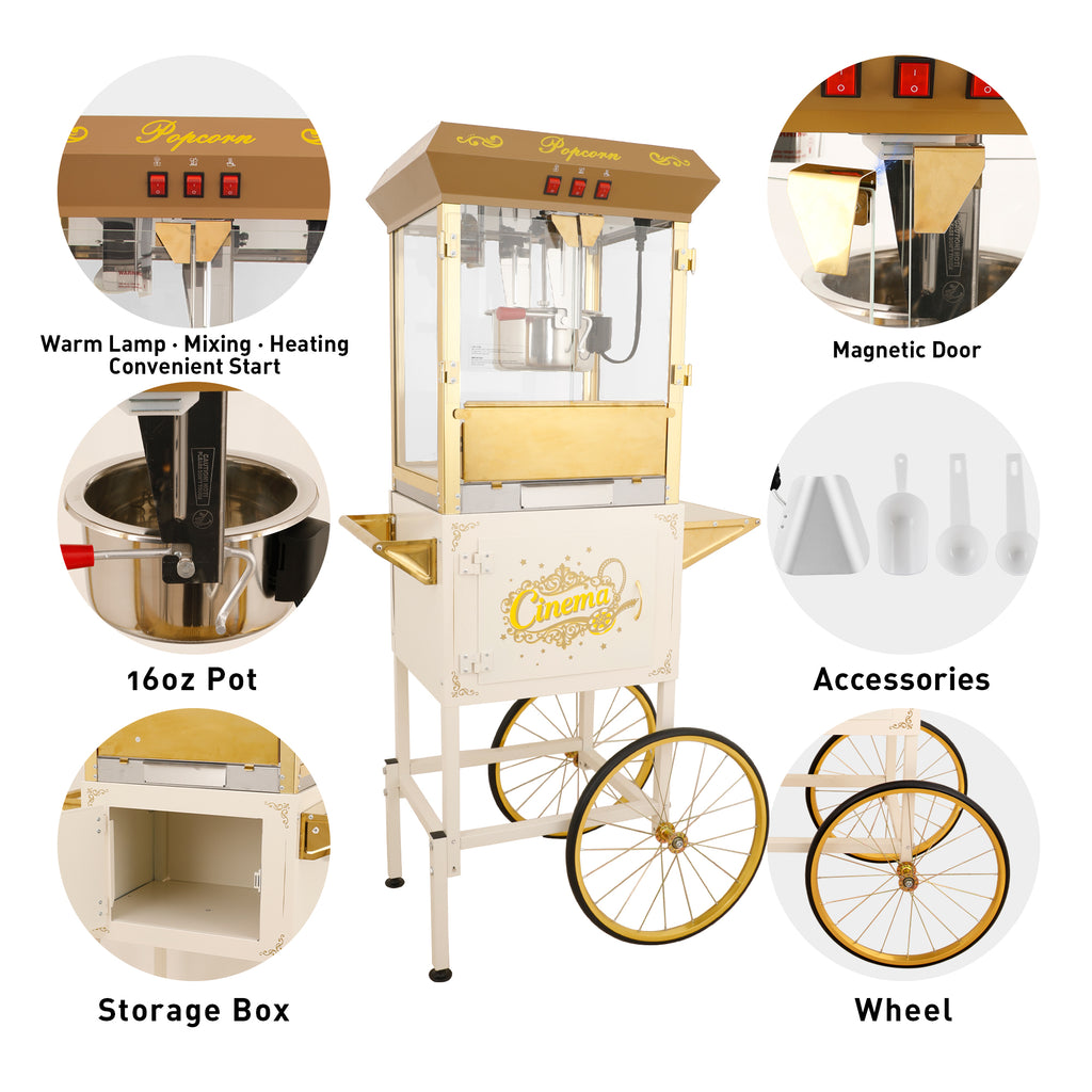 Lposuu 16Oz. White 58.8 Inches Tall Professional Popcorn Machine
