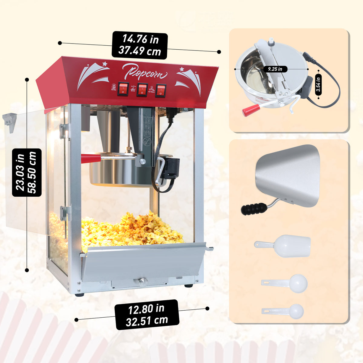 Lposuu Vintage 12 Oz. Red 23.03 Inches Tall Professional Popcorn Machine