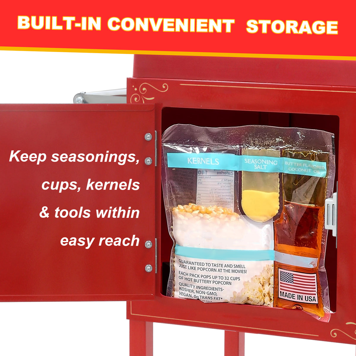 Lposuu 8 Oz. Red 47.64 Inches Tall Professional Popcorn Machine
