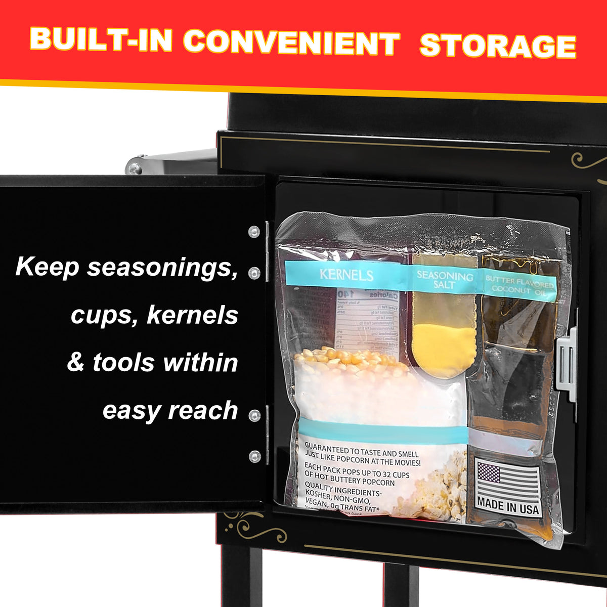 Lposuu 8 Oz. Black 47.64 Inches Tall Professional Popcorn Machine