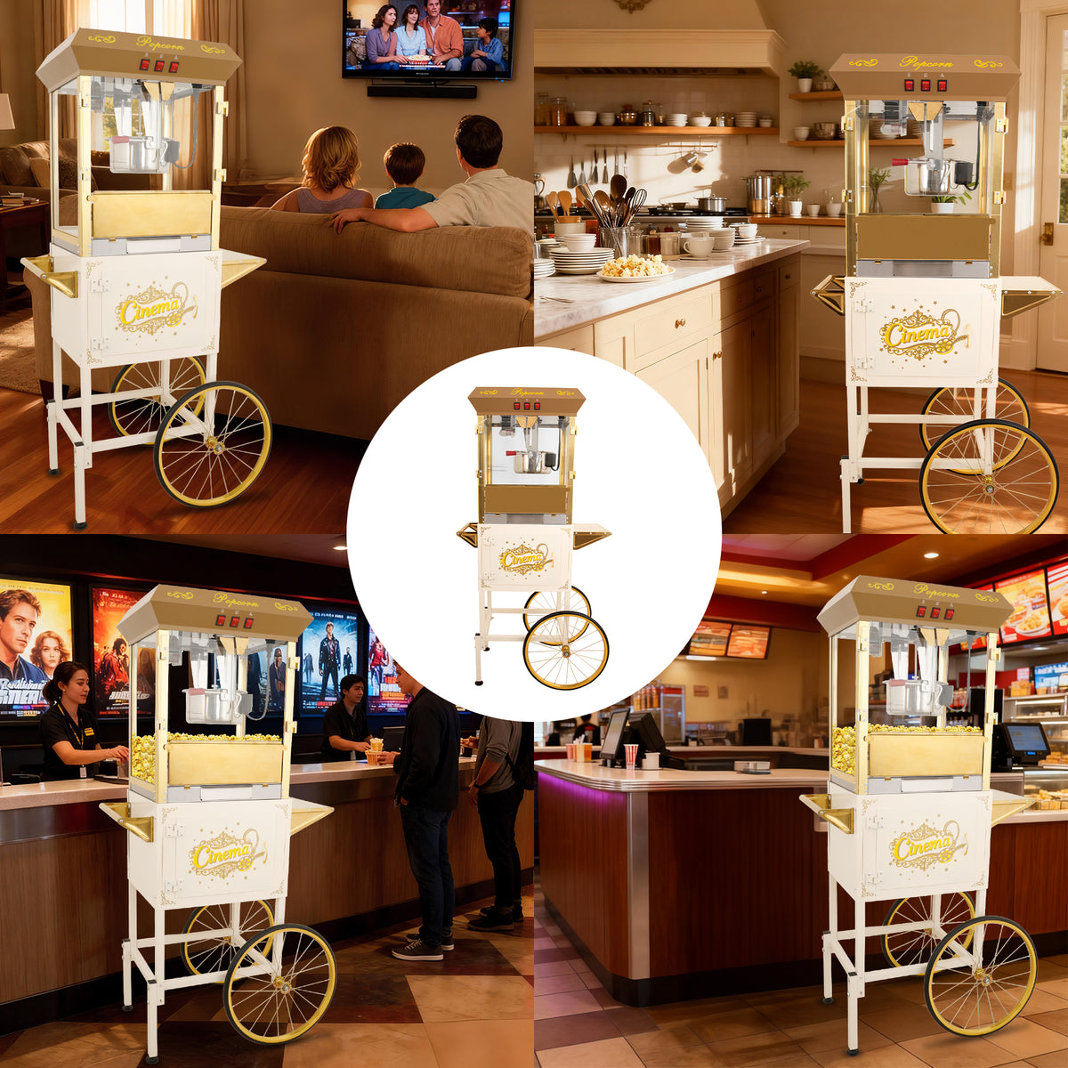 Lposuu 16Oz. White 58.8 Inches Tall Professional Popcorn Machine