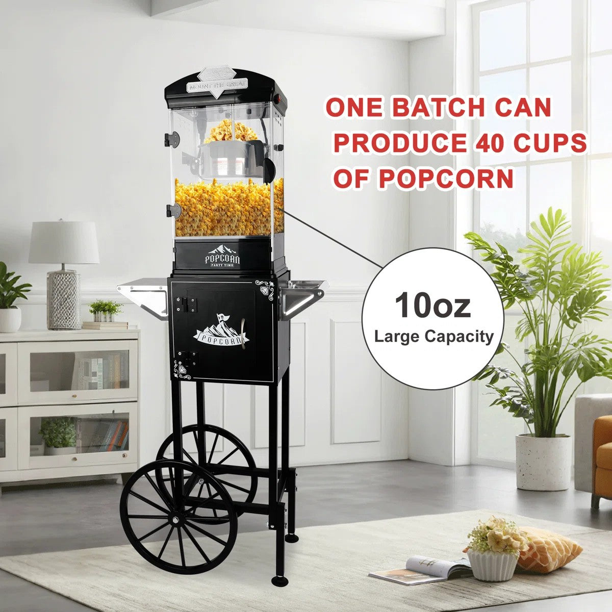 Lposuu Vintage 10Oz. Black 51.3 Inches Tall Professional Popcorn Machine