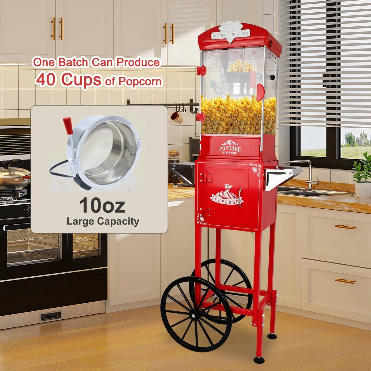 Lposuu Vintage 10Oz. Red 51.3 Inches Tall Professional Popcorn Machine