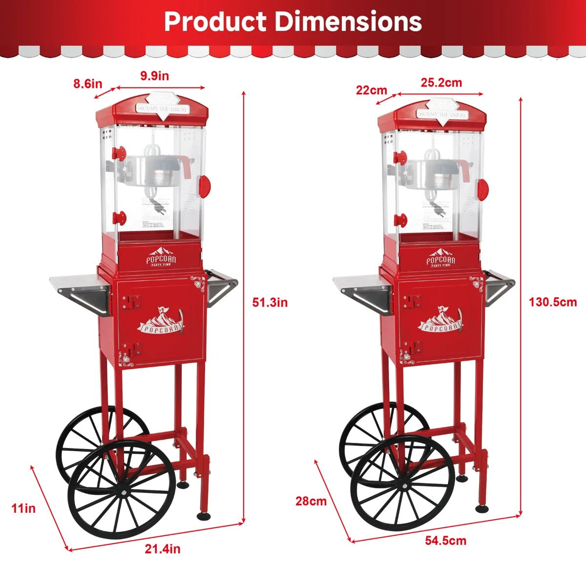 Lposuu Vintage 10Oz. Red 51.3 Inches Tall Professional Popcorn Machine