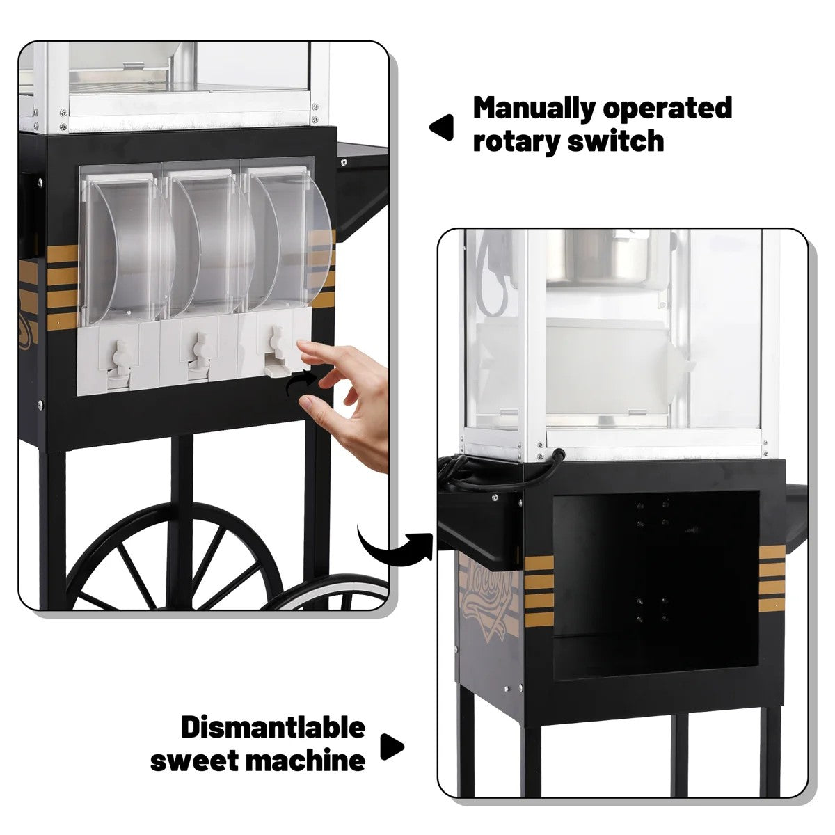 Lposuu Vintage 12 Oz. Black 33.6 Inches Tall Professional Popcorn Machine