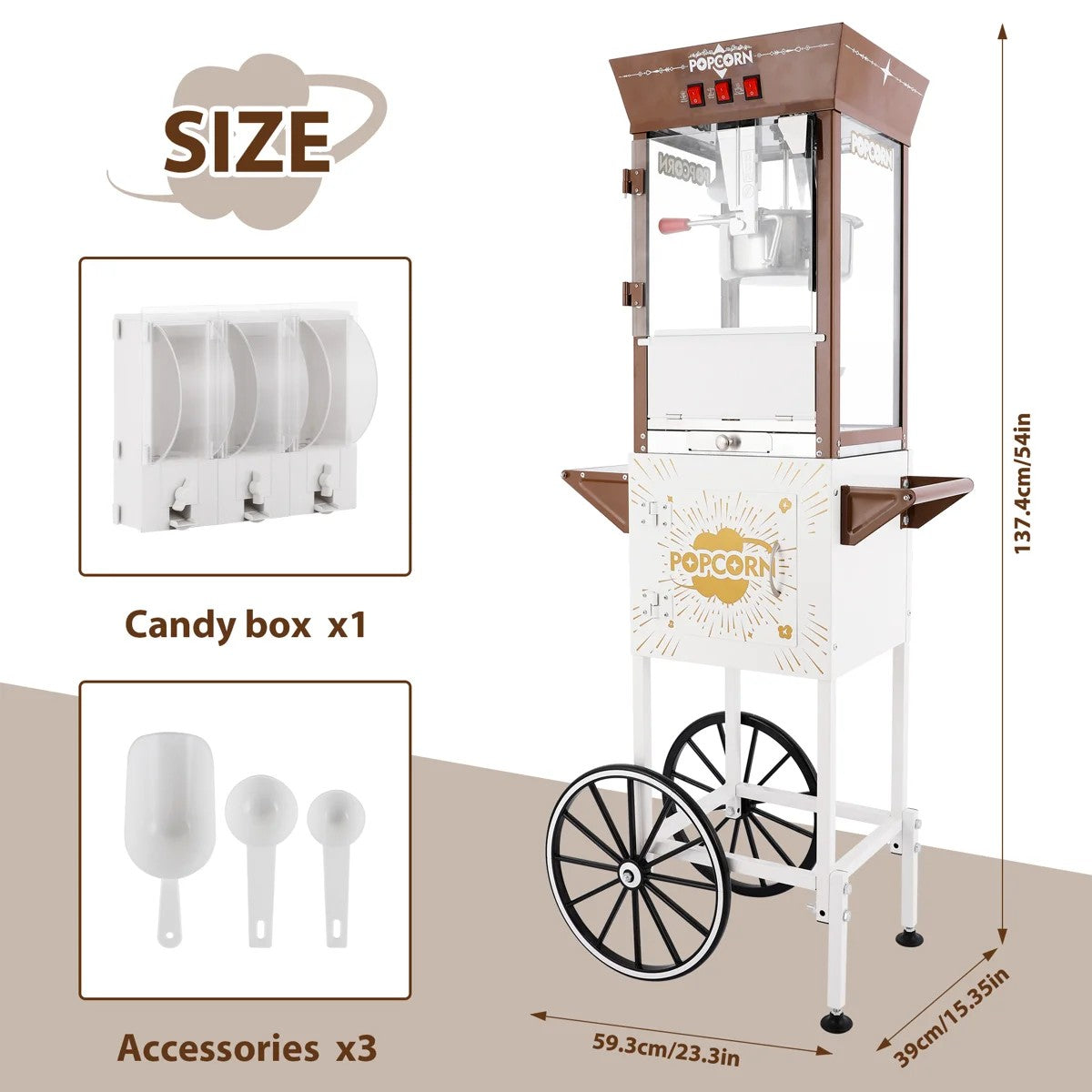 Lposuu Vintage 12 Oz. White 54 Inches Tall Professional Popcorn Machine