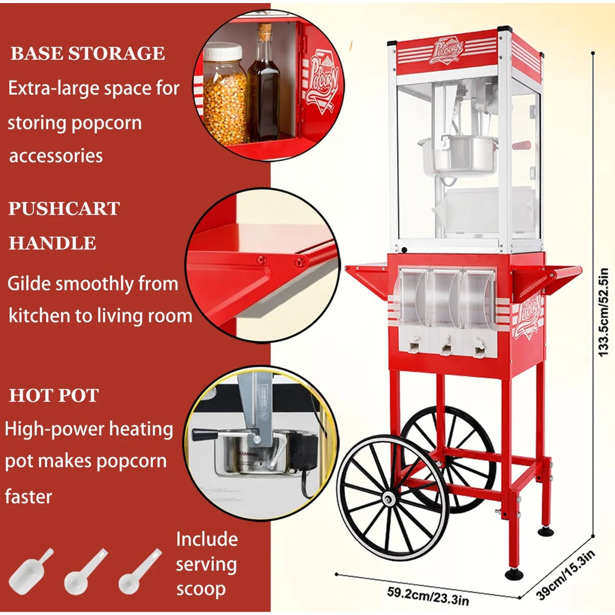 Lposuu Vintage 12 Oz. Red 52.5 Inches Tall Professional Popcorn Machine