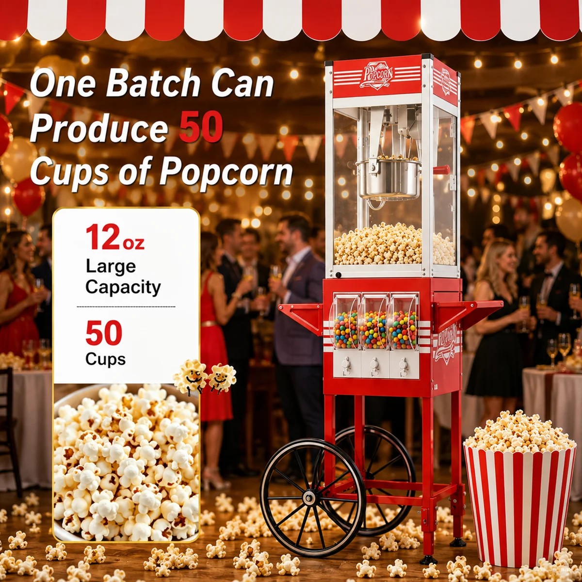 Lposuu Vintage 12 Oz. Red 52.5 Inches Tall Professional Popcorn Machine