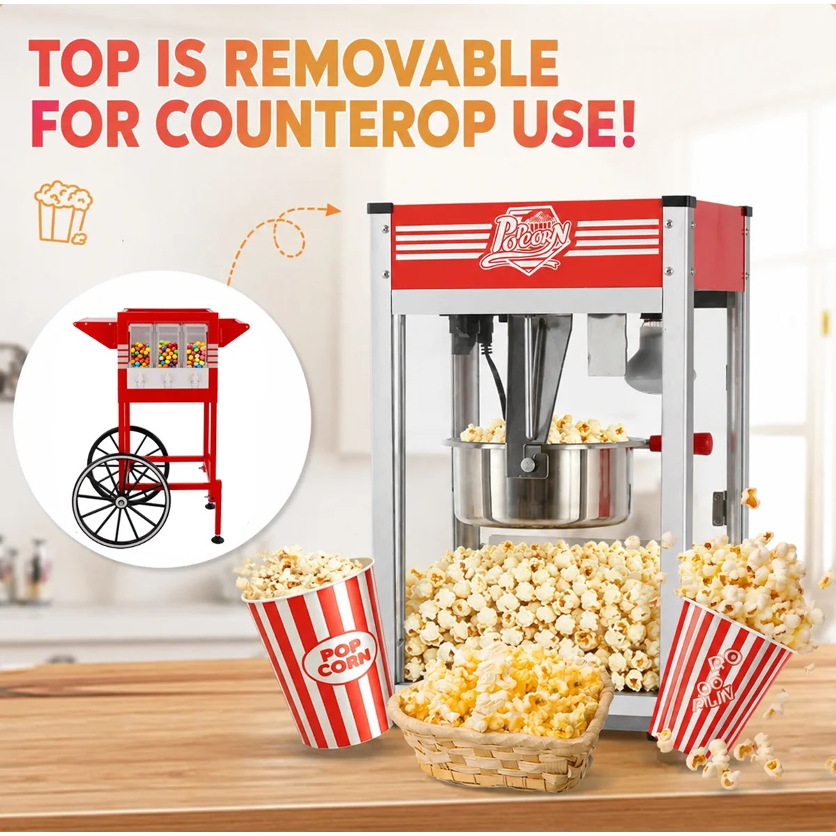 Lposuu Vintage 12 Oz. Red 52.5 Inches Tall Professional Popcorn Machine