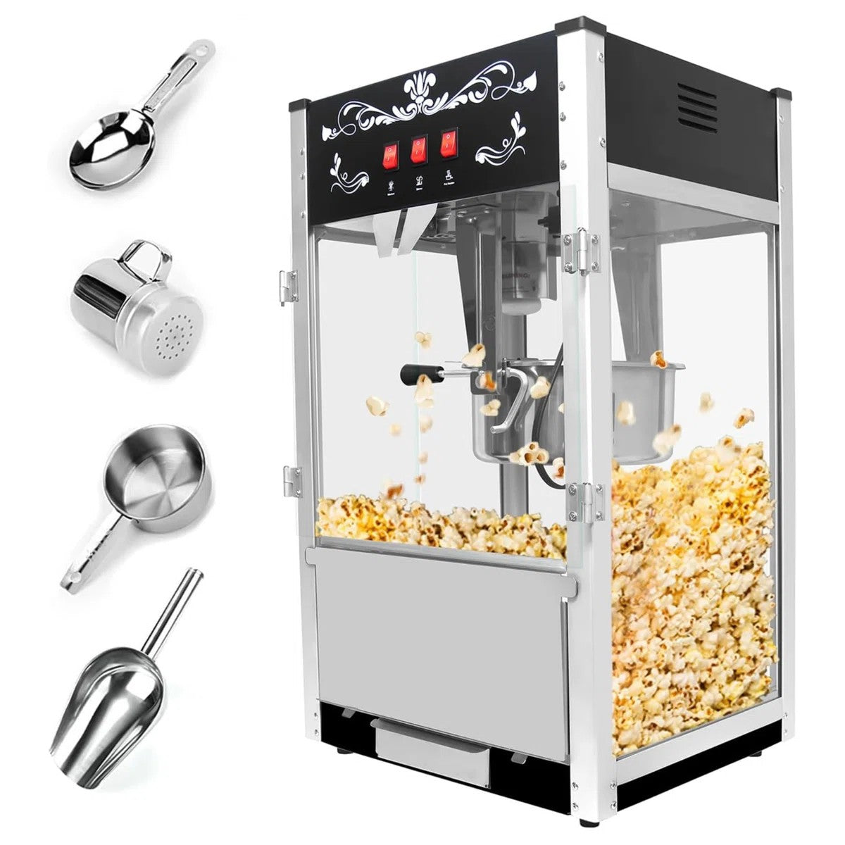 Lposuu Vintage 16 Oz. Black 29.5 Inches Tall Professional Popcorn Machine