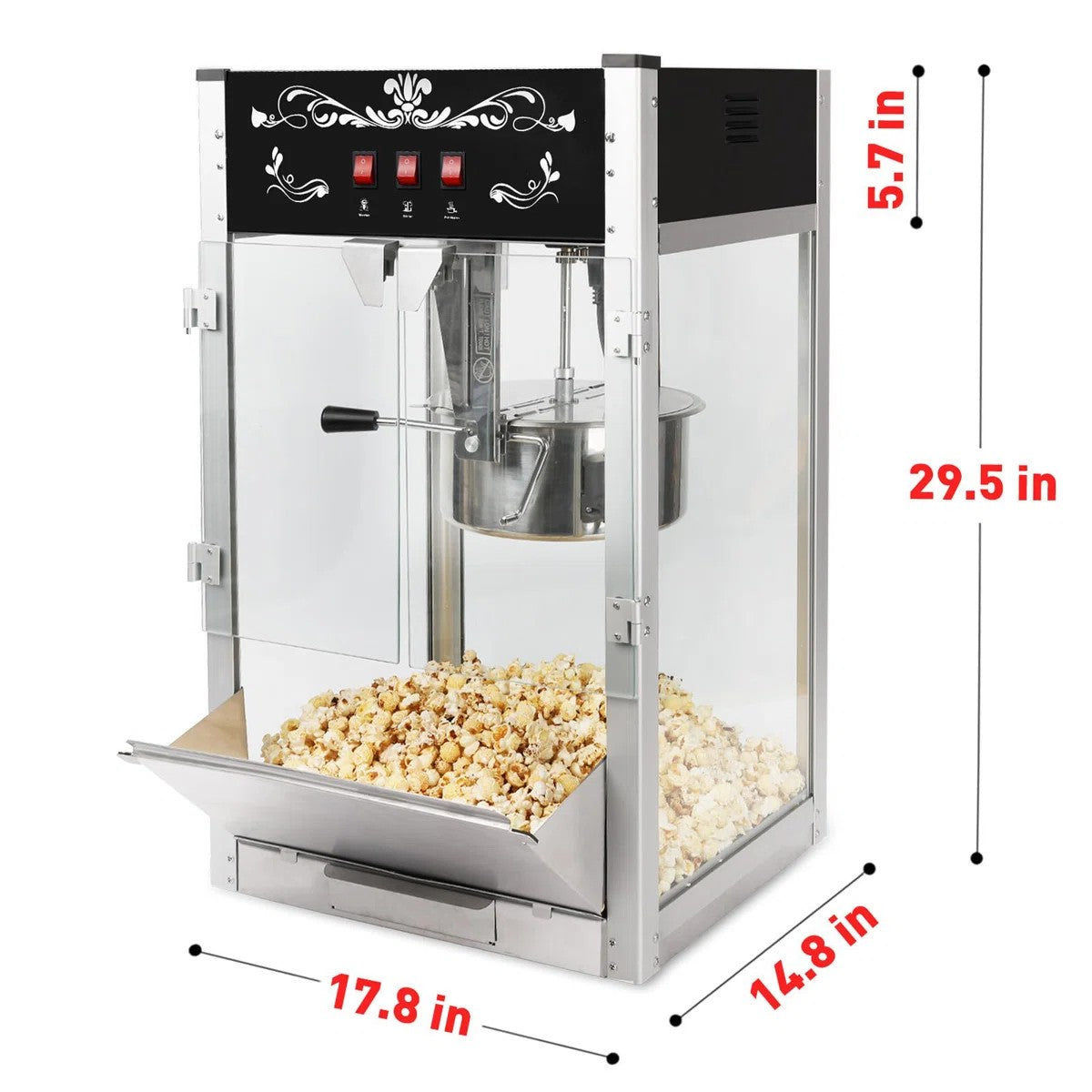 Lposuu Vintage 16 Oz. Black 29.5 Inches Tall Professional Popcorn Machine