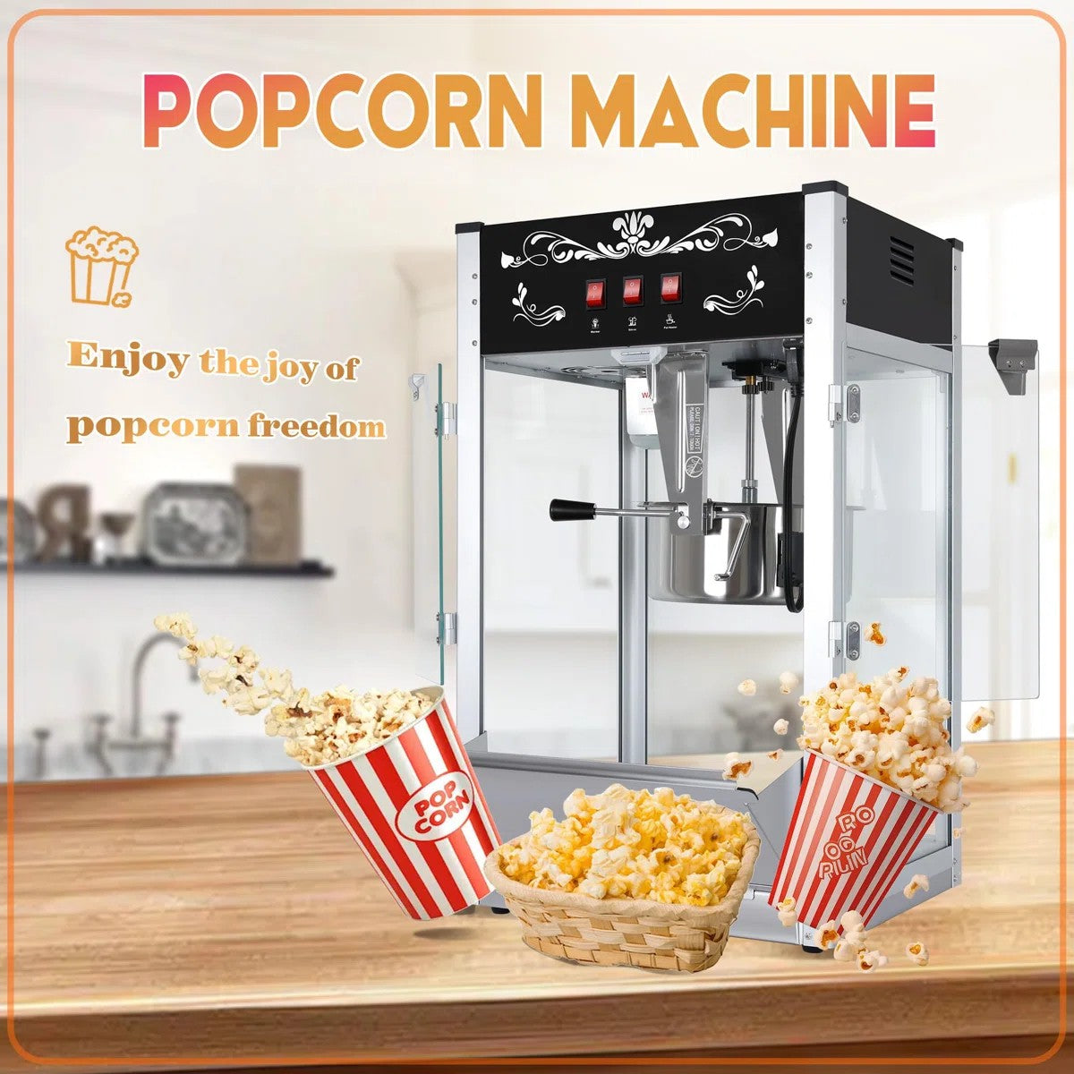 Lposuu Vintage 16 Oz. Black 29.5 Inches Tall Professional Popcorn Machine