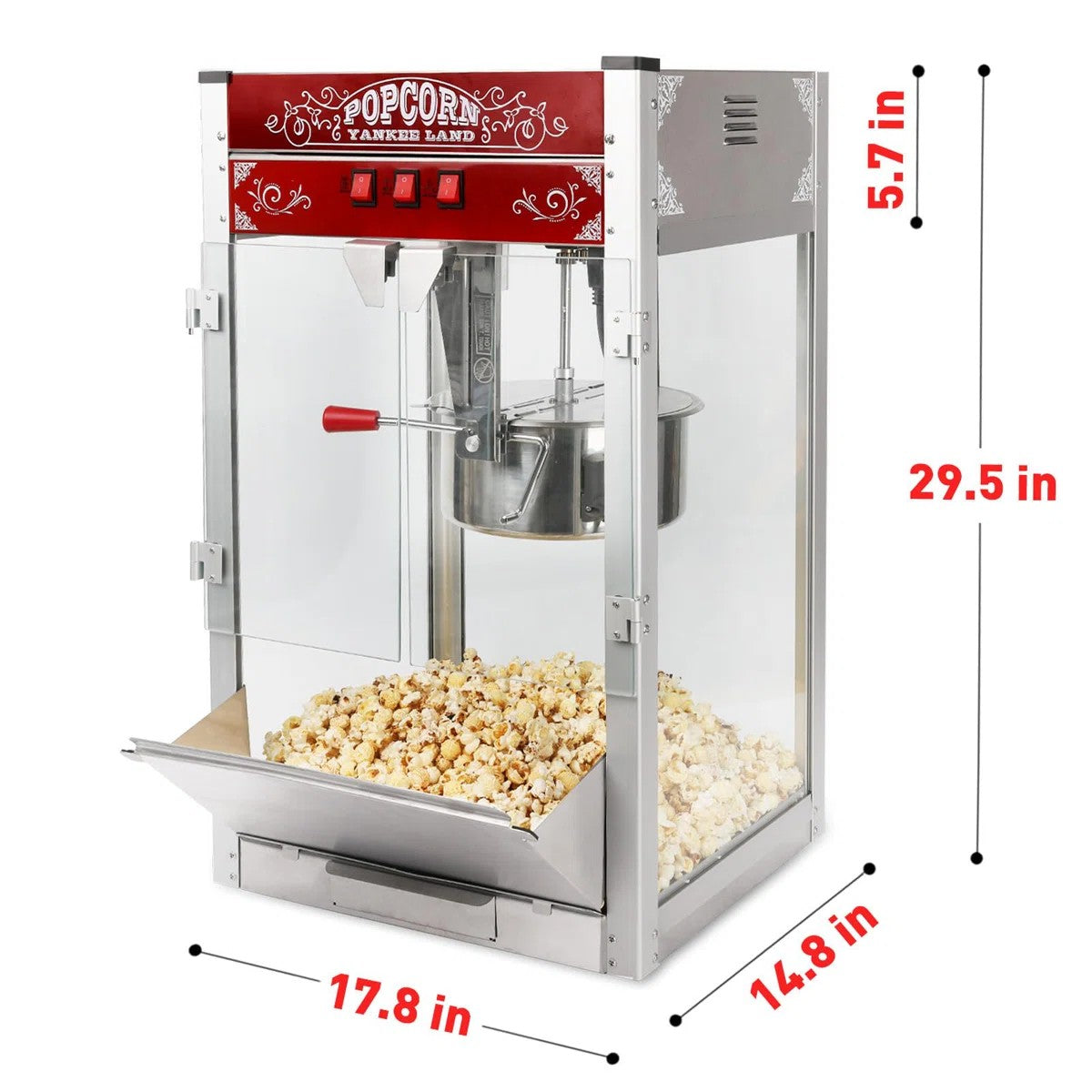 Lposuu Vintage 16 Oz. Red 29.5 Inches Tall Professional Popcorn Machine