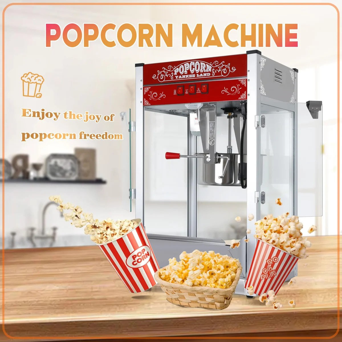 Lposuu Vintage 16 Oz. Red 29.5 Inches Tall Professional Popcorn Machine