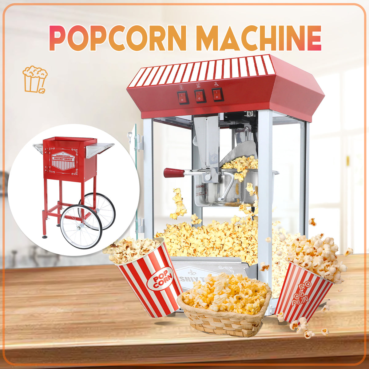 Lposuu Vintage 12 Oz. 55.31 Inches Tall Professional Popcorn Machine
