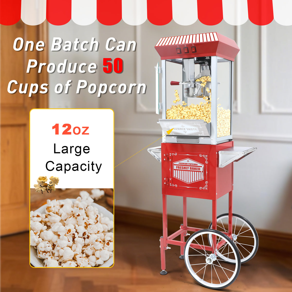 Lposuu Vintage 12 Oz. 55.31 Inches Tall Professional Popcorn Machine